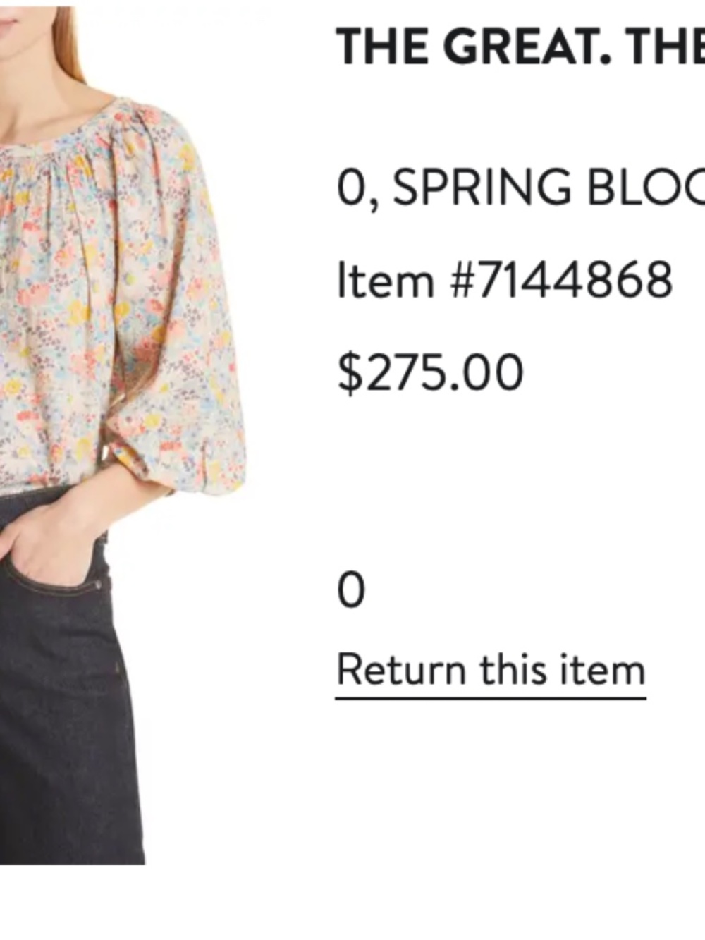 THE GREAT. PATIO FLORAL PRINT TOP; SIZE 0 - Picture 2 of 5